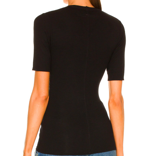 Textured Knit Half Sleeve U Top in Black