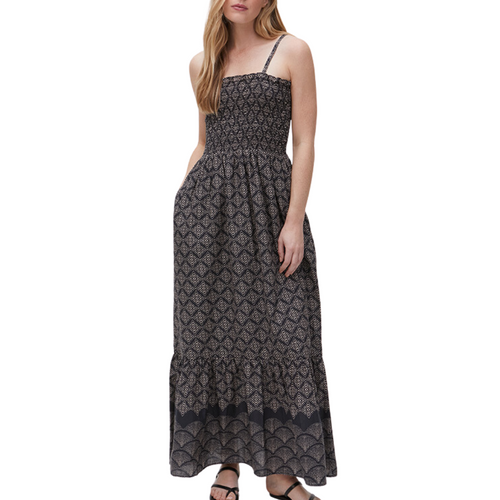 Alejandra Smocked Maxi Dress in Black Combo