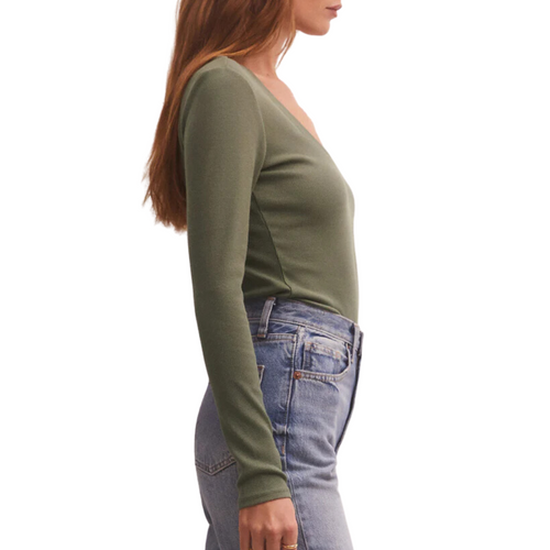 Sirena Rib Long Sleeve Tee in Evergreen