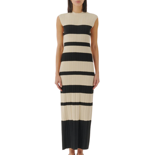 Viscose Variegated Striped Maxi Dress in Linen/Black