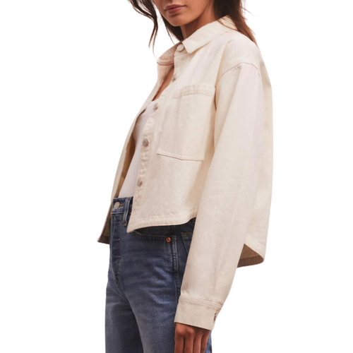 All Day Cropped Denim Jacket in Bone