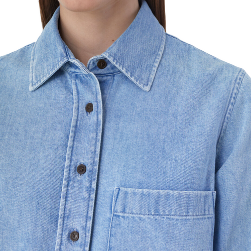 Cropped Denim Shirt in Mid Blue 