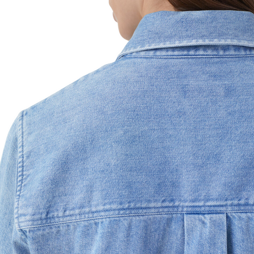 Cropped Denim Shirt in Mid Blue 