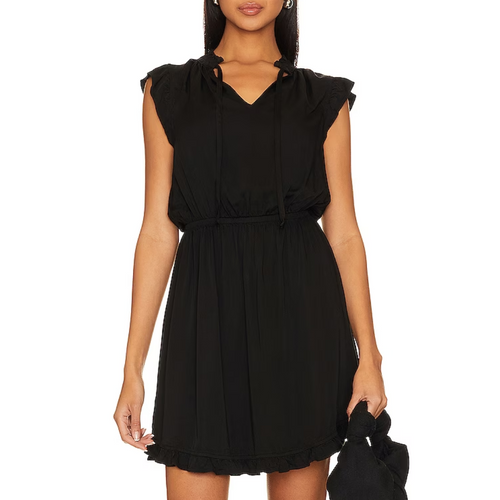 Ruffle Sleeve Tencel Mini Dress in Black