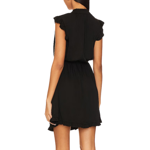 Ruffle Sleeve Tencel Mini Dress in Black