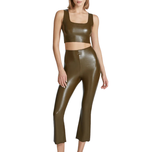 Faux Leather Crop Flare in Cadet