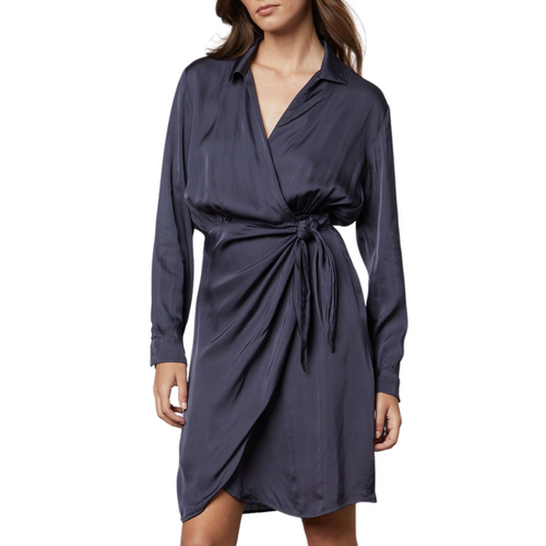 Juni Satin Wrap Dress in Baltic 