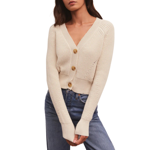 Brit Cropped Cardigan in Alabaster