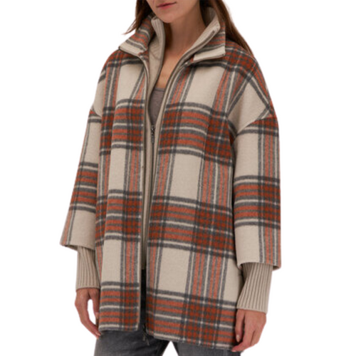 Plaid Knit Insert Coat in Multi