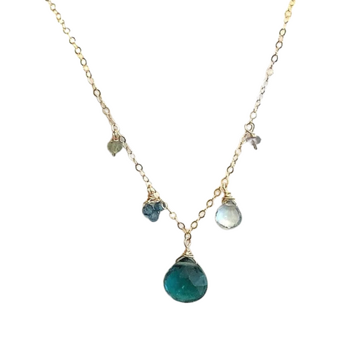 Indicolite Quartz, Blue Topaz, London Blue Topaz, Labradorite, Peridot on Gold