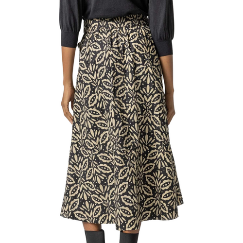 Belted Skirt in Khaki Motif 