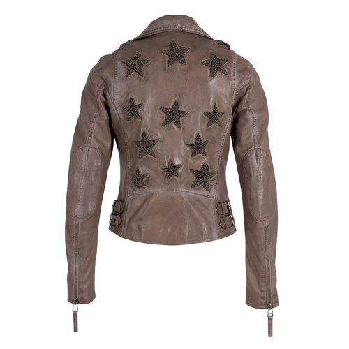 Christy Star Detail Leather Jacket in Cozy Taupe