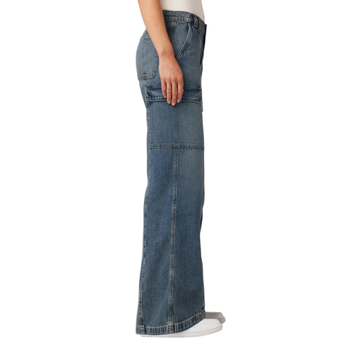 Mid-Rise Utility Wide Leg Cargo in Deep Blue