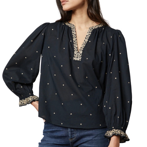 Ania Embroidered Boho Top in Vintage Black 