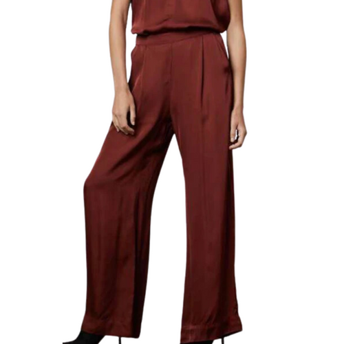 Livi Satin Wide Leg Pant in Ruby