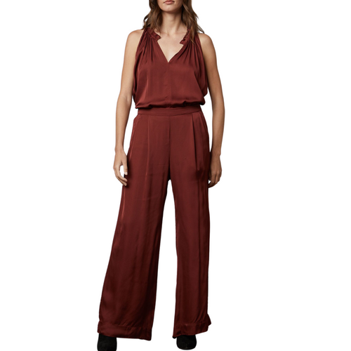 Livi Satin Wide Leg Pant in Ruby