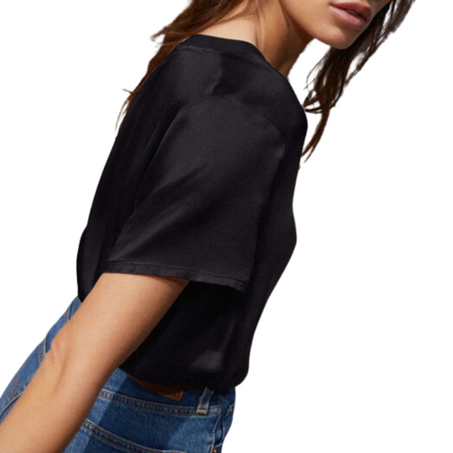 June Satin June V Neck Top in Black