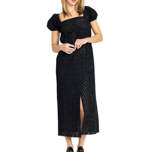Broderie Anglaise Midi Dress in Black 