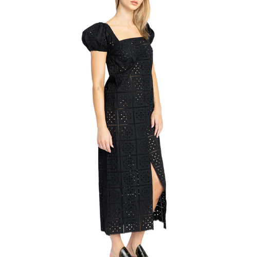 Broderie Anglaise Midi Dress in Black 