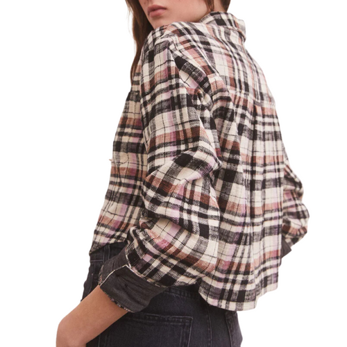 Ethan Cropped Plaid Top in Black
