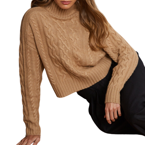 Cropped Cable Mockneck in Camel