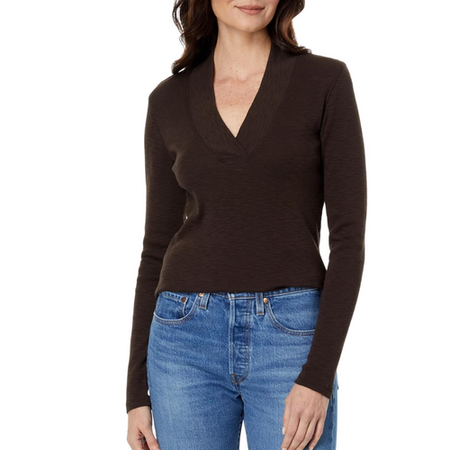 Long Sleeve Shawl Neck Tee in Java