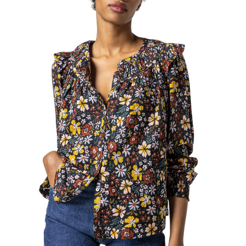 Smocked Cuff Top in Black Floral