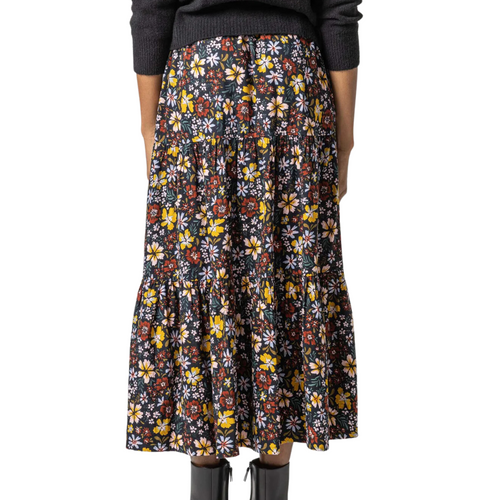 Floral Tiered Skirt in Black Floral