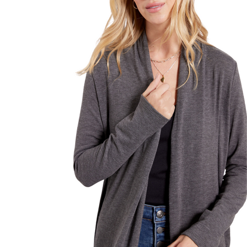 Izzy Longline Open Cardigan in Charcoal