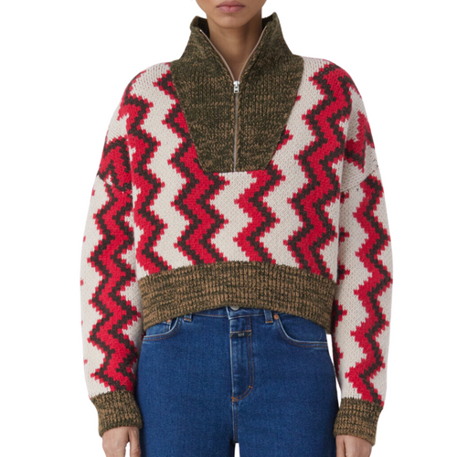 Cropped Jacquard Sweater in Multi