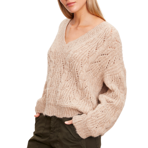 Sade Cozy Cable V-Neck Sweater in Oatmeal