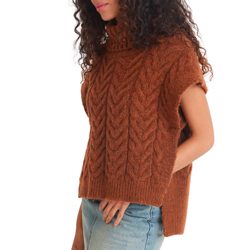 Blake High-Low Cable Vest in Burnt Ginger
