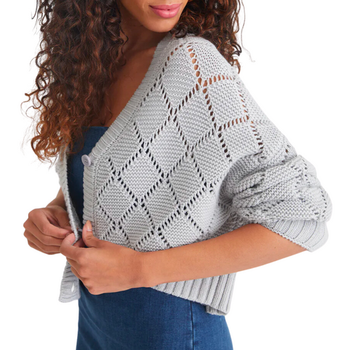 Fiona Diamond Stitch Button Cardigan in Iceberg