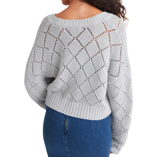 Fiona Diamond Stitch Button Cardigan in Iceberg