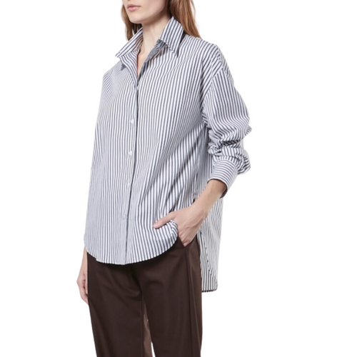 Cotton Shirt in Charcoal and White Stripe