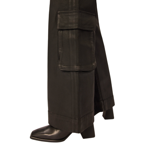 Hepburn Wide Leg High Rise Vintage in Black Cargo Coated