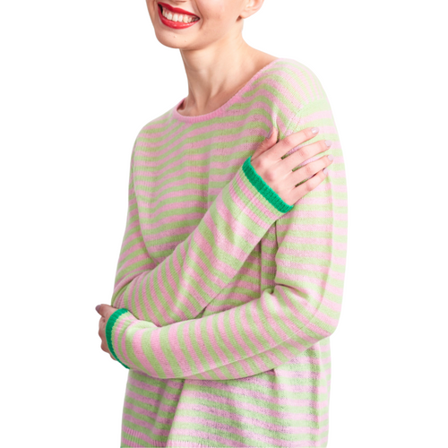 Little Stripe Crew in Rose and Lime