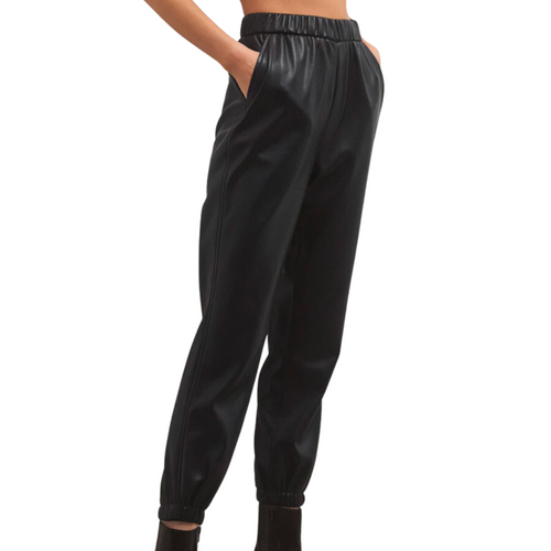 Lenora Faux Leather Jogger in Black