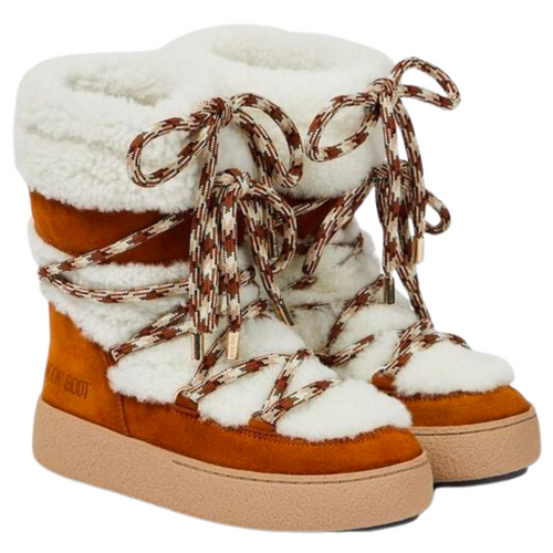 LTrack Tube Shearling Brown Boots in Whiskey/Off-White