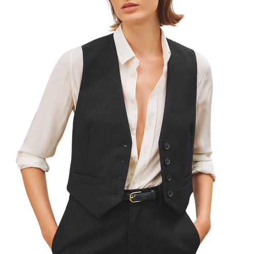 Ismael Tailored Vest in Black Pinstripe