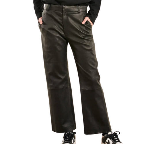 Leather Cropped Trousers in Black