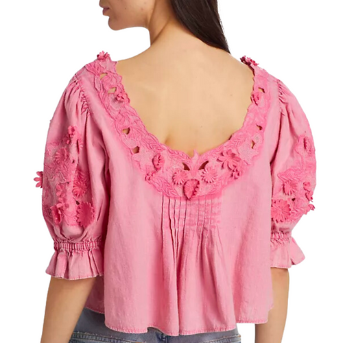 Sophie Embroidered Top in Hot Pink