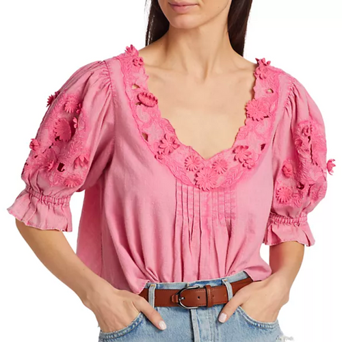 Sophie Embroidered Top in Hot Pink