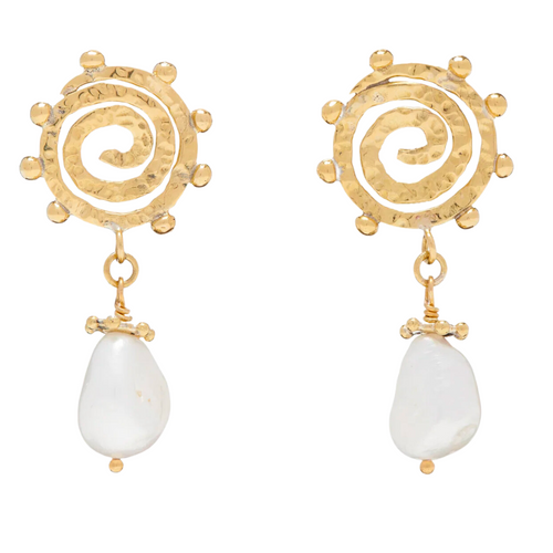 Mini Spiral Stone Earring in Pearl