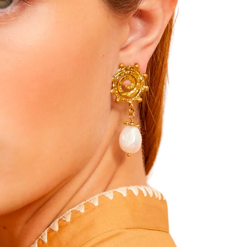 Mini Spiral Stone Earring in Pearl