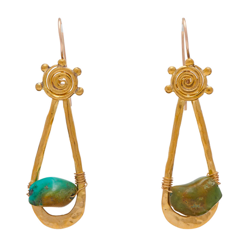 Spiral Drop Stone Earring in Green Turquoise