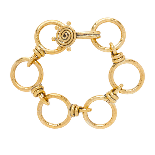 Hammered Circle Chain Bracelet in Gold