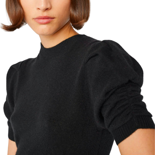 Ruched Sleeve Cashmere Sweater in Noir