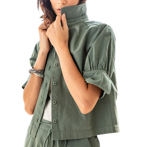 Cuff Sleeve Shirt Jacket in Seagrass