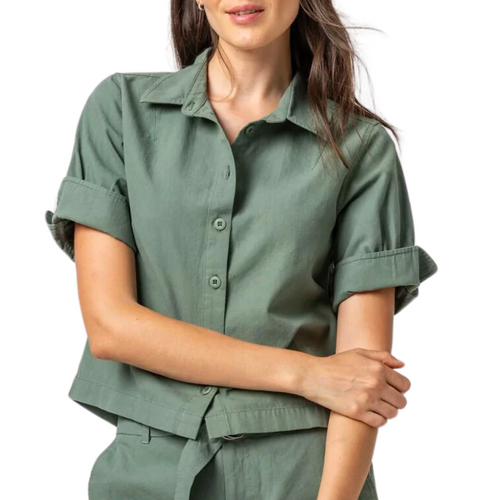 Cuff Sleeve Shirt Jacket in Seagrass